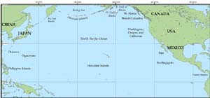 NOAA image of map where North Pacific humpback whale research will be conducted.